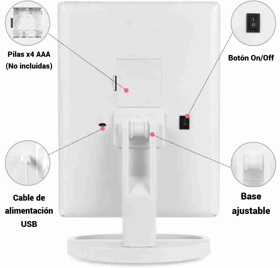 ESPEJO 180º MAQUILLAJE MULTIPOSICION CON LUZ LED