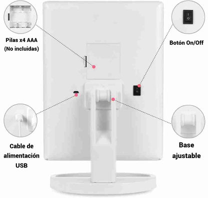 ESPEJO 180º MAQUILLAJE MULTIPOSICION CON LUZ LED