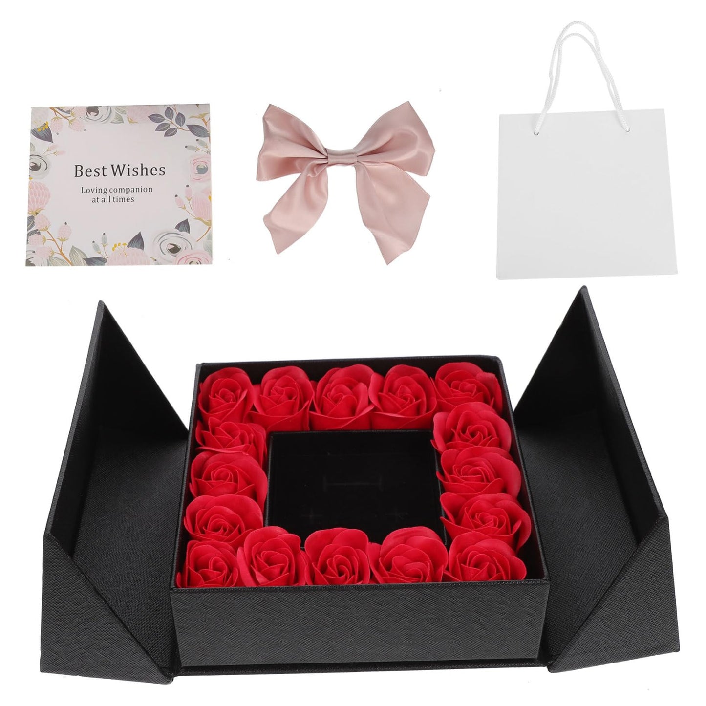 Caja de rosas con collar de doble corazón